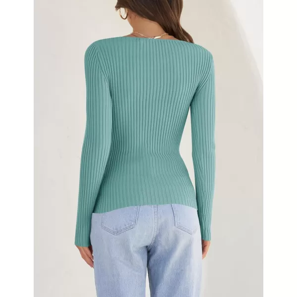 imageZESICA Womens Casual Long Sleeve Tops Square Neck Basic Shirts Fall Winter Slim Fitted Ribbed Knit SweatersMint