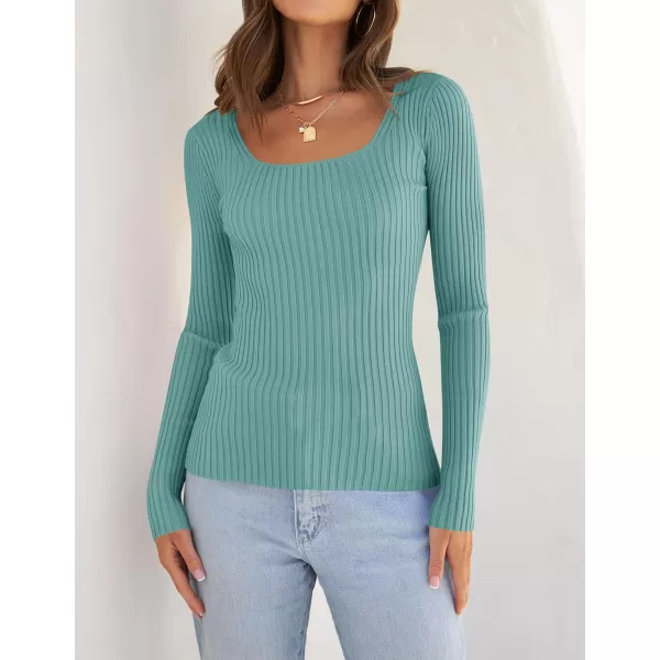 imageZESICA Womens Casual Long Sleeve Tops Square Neck Basic Shirts Fall Winter Slim Fitted Ribbed Knit SweatersMint
