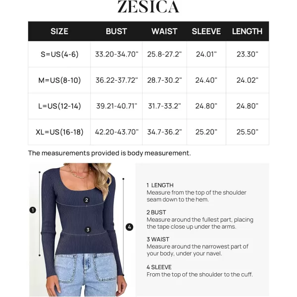 imageZESICA Womens Casual Long Sleeve Tops Square Neck Basic Shirts Fall Winter Slim Fitted Ribbed Knit SweatersNavy