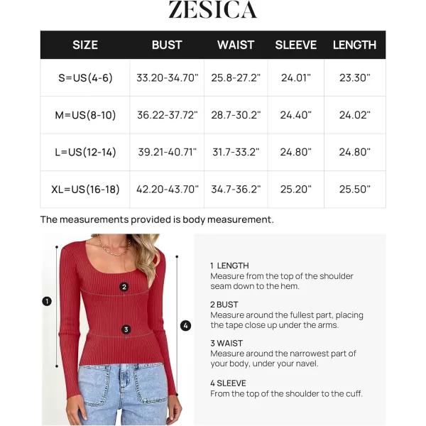 imageZESICA Womens Casual Long Sleeve Tops Square Neck Basic Shirts Fall Winter Slim Fitted Ribbed Knit SweatersRed