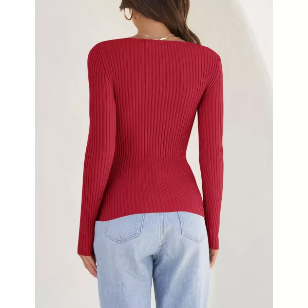 imageZESICA Womens Casual Long Sleeve Tops Square Neck Basic Shirts Fall Winter Slim Fitted Ribbed Knit SweatersRed