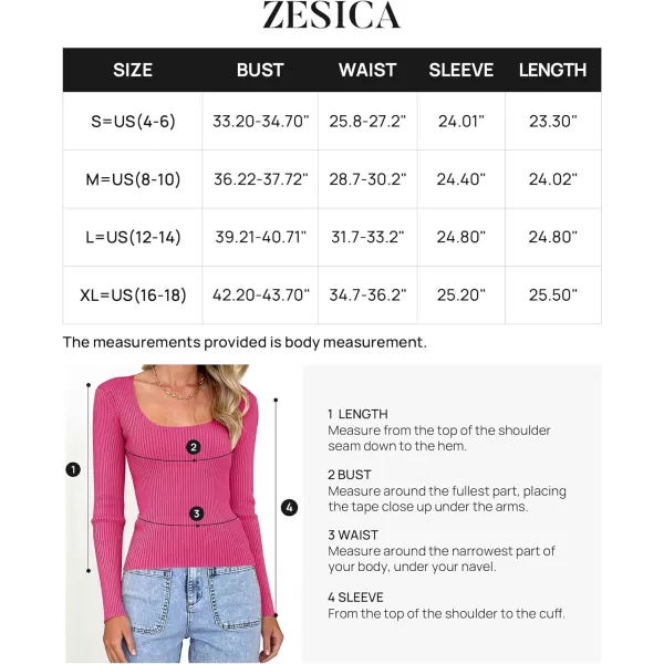 imageZESICA Womens Casual Long Sleeve Tops Square Neck Basic Shirts Fall Winter Slim Fitted Ribbed Knit SweatersRose