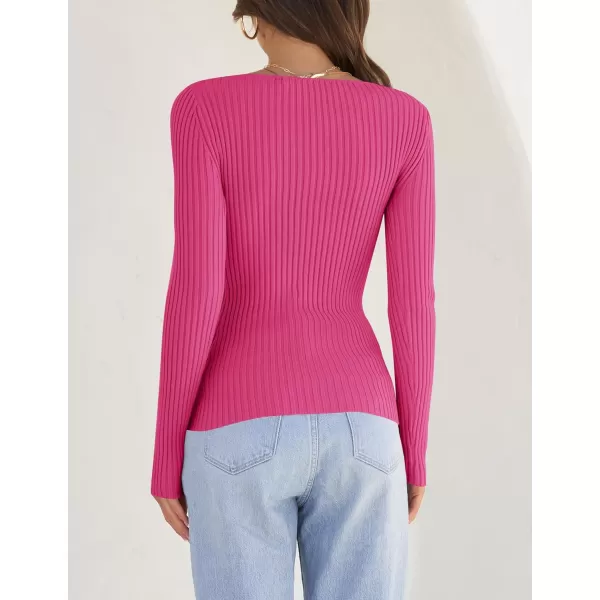 imageZESICA Womens Casual Long Sleeve Tops Square Neck Basic Shirts Fall Winter Slim Fitted Ribbed Knit SweatersRose