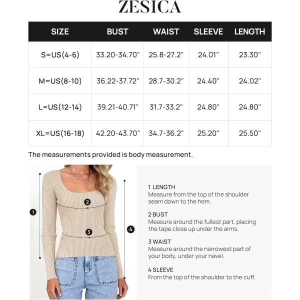 imageZESICA Womens Casual Long Sleeve Tops Square Neck Basic Shirts Fall Winter Slim Fitted Ribbed Knit SweatersSand