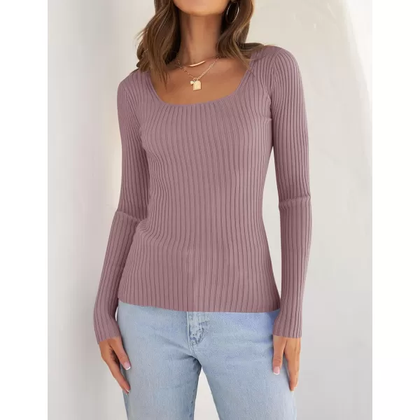 imageZESICA Womens Casual Long Sleeve Tops Square Neck Basic Shirts Fall Winter Slim Fitted Ribbed Knit SweatersTaro