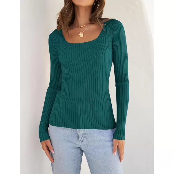imageZESICA Womens Casual Long Sleeve Tops Square Neck Basic Shirts Fall Winter Slim Fitted Ribbed Knit SweatersTeal