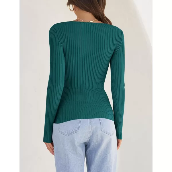 imageZESICA Womens Casual Long Sleeve Tops Square Neck Basic Shirts Fall Winter Slim Fitted Ribbed Knit SweatersTeal