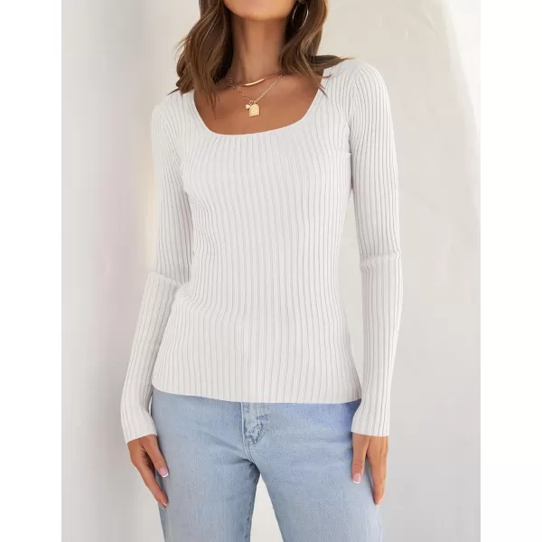 imageZESICA Womens Casual Long Sleeve Tops Square Neck Basic Shirts Fall Winter Slim Fitted Ribbed Knit SweatersWhite