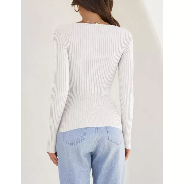 imageZESICA Womens Casual Long Sleeve Tops Square Neck Basic Shirts Fall Winter Slim Fitted Ribbed Knit SweatersWhite