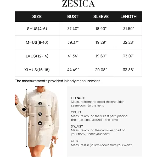 imageZESICA Womens Casual Long Sleeve Tunic Sweater Dress Crew Neck Plaid Knit Oversized Pullover Jumper TopsApricot