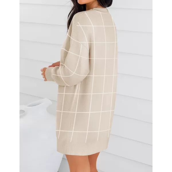 imageZESICA Womens Casual Long Sleeve Tunic Sweater Dress Crew Neck Plaid Knit Oversized Pullover Jumper TopsApricot