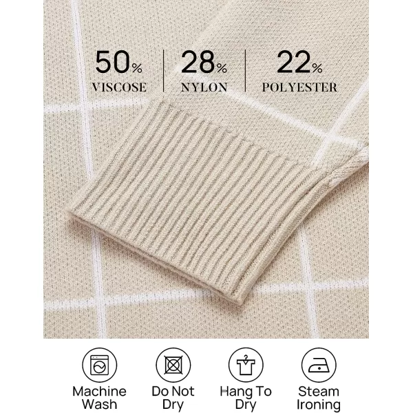 imageZESICA Womens Casual Long Sleeve Tunic Sweater Dress Crew Neck Plaid Knit Oversized Pullover Jumper TopsApricot