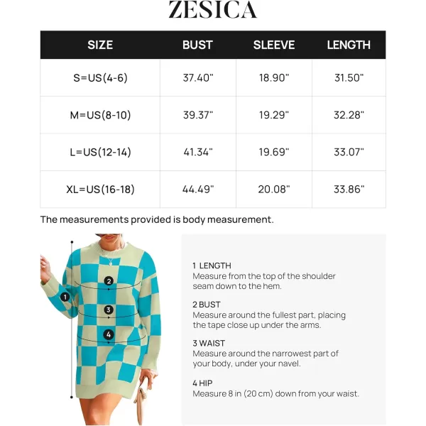 imageZESICA Womens Casual Long Sleeve Tunic Sweater Dress Crew Neck Plaid Knit Oversized Pullover Jumper TopsAqua