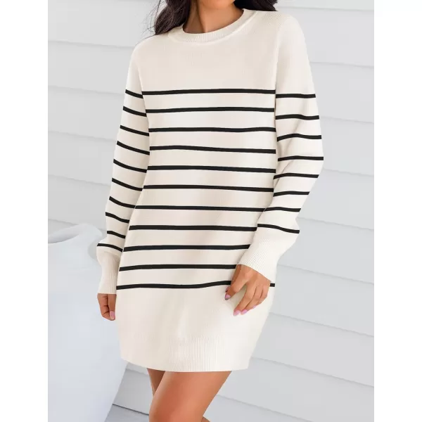 imageZESICA Womens Casual Long Sleeve Tunic Sweater Dress Crew Neck Plaid Knit Oversized Pullover Jumper TopsBeige