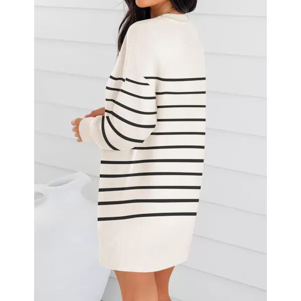 imageZESICA Womens Casual Long Sleeve Tunic Sweater Dress Crew Neck Plaid Knit Oversized Pullover Jumper TopsBeige