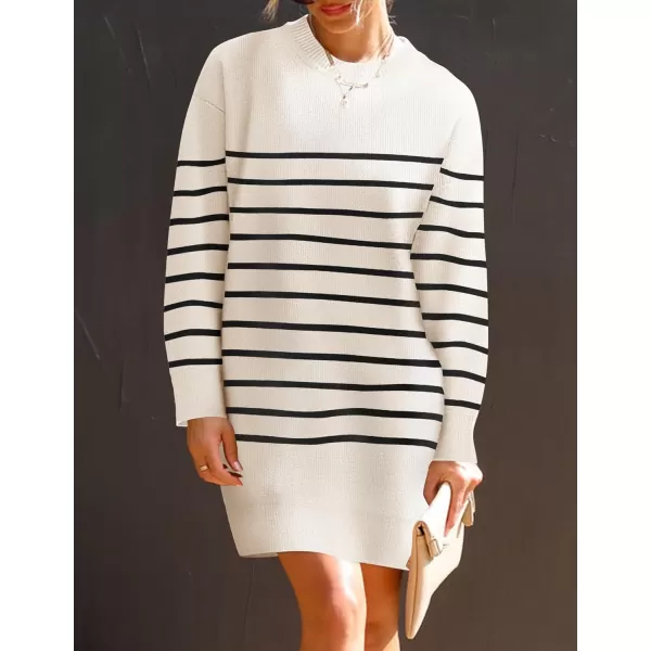 imageZESICA Womens Casual Long Sleeve Tunic Sweater Dress Crew Neck Plaid Knit Oversized Pullover Jumper TopsBeige