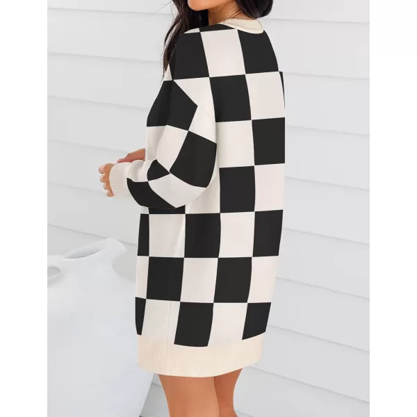 imageZESICA Womens Casual Long Sleeve Tunic Sweater Dress Crew Neck Plaid Knit Oversized Pullover Jumper TopsBlack