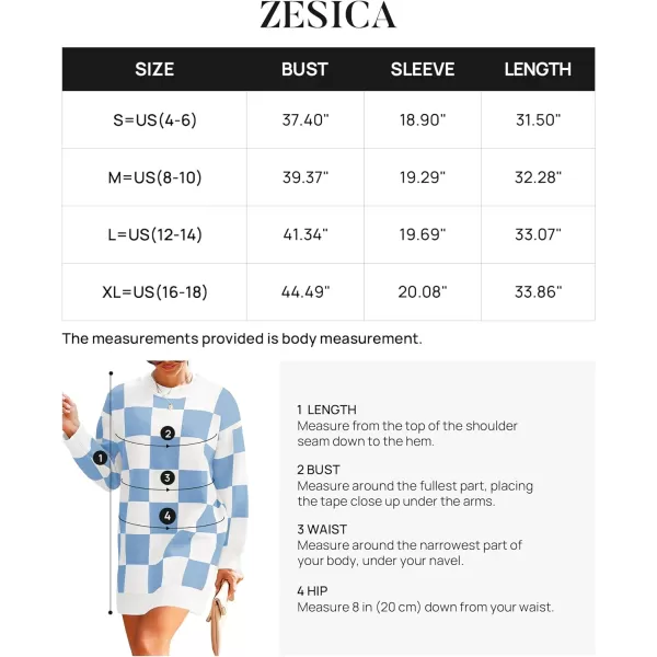 imageZESICA Womens Casual Long Sleeve Tunic Sweater Dress Crew Neck Plaid Knit Oversized Pullover Jumper TopsBlue