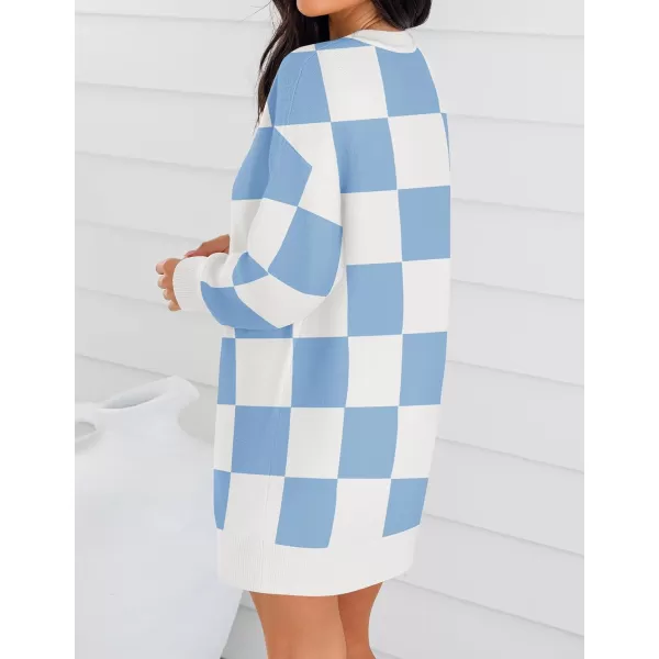 imageZESICA Womens Casual Long Sleeve Tunic Sweater Dress Crew Neck Plaid Knit Oversized Pullover Jumper TopsBlue