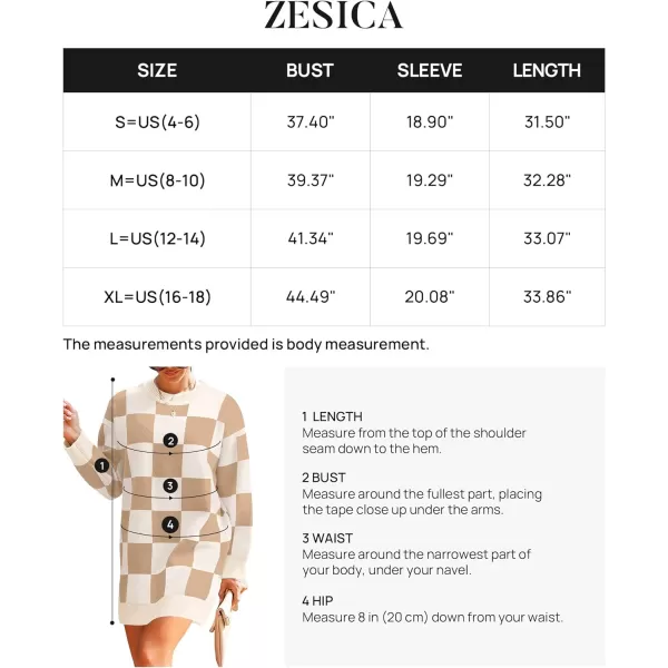 imageZESICA Womens Casual Long Sleeve Tunic Sweater Dress Crew Neck Plaid Knit Oversized Pullover Jumper TopsKhaki