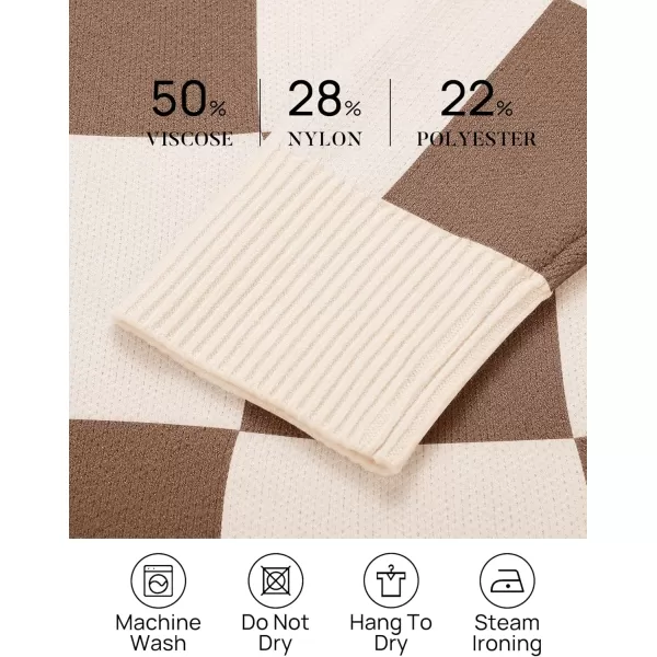 imageZESICA Womens Casual Long Sleeve Tunic Sweater Dress Crew Neck Plaid Knit Oversized Pullover Jumper TopsLightcoffee