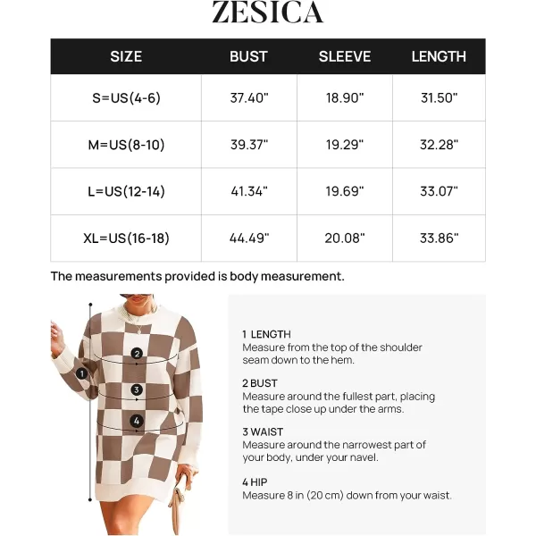 imageZESICA Womens Casual Long Sleeve Tunic Sweater Dress Crew Neck Plaid Knit Oversized Pullover Jumper TopsLightcoffee