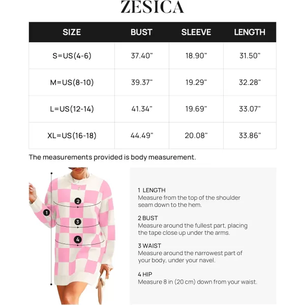 imageZESICA Womens Casual Long Sleeve Tunic Sweater Dress Crew Neck Plaid Knit Oversized Pullover Jumper TopsPink