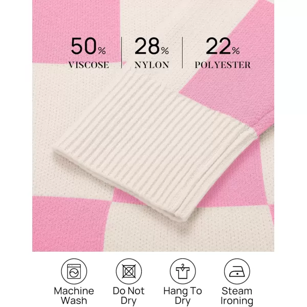 imageZESICA Womens Casual Long Sleeve Tunic Sweater Dress Crew Neck Plaid Knit Oversized Pullover Jumper TopsPink
