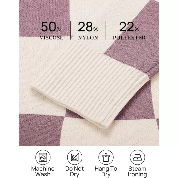 imageZESICA Womens Casual Long Sleeve Tunic Sweater Dress Crew Neck Plaid Knit Oversized Pullover Jumper TopsPurple