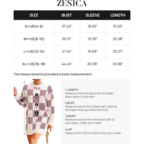 imageZESICA Womens Casual Long Sleeve Tunic Sweater Dress Crew Neck Plaid Knit Oversized Pullover Jumper TopsPurple