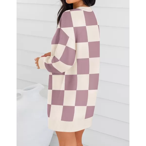 imageZESICA Womens Casual Long Sleeve Tunic Sweater Dress Crew Neck Plaid Knit Oversized Pullover Jumper TopsPurple