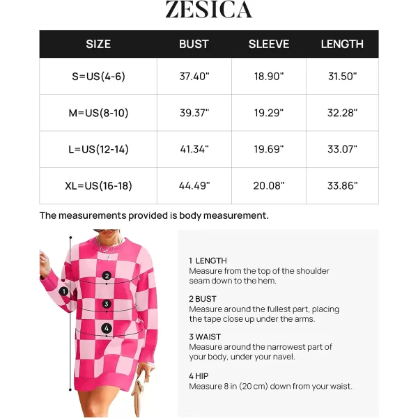 imageZESICA Womens Casual Long Sleeve Tunic Sweater Dress Crew Neck Plaid Knit Oversized Pullover Jumper TopsRose