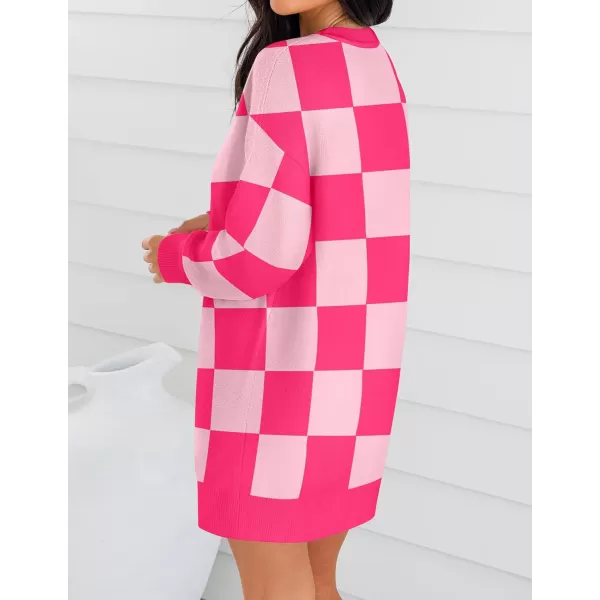 imageZESICA Womens Casual Long Sleeve Tunic Sweater Dress Crew Neck Plaid Knit Oversized Pullover Jumper TopsRose