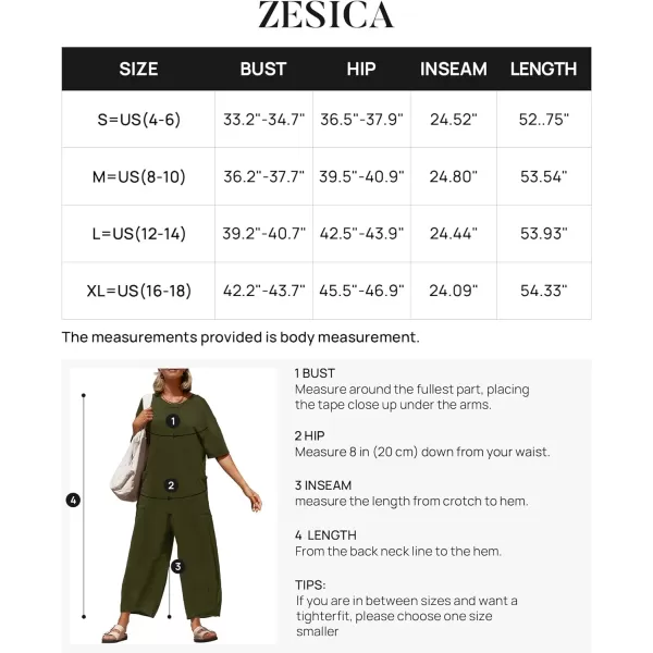 imageZESICA Womens Casual Loose Jumpsuits 2024 Short Sleeve Crewneck Backless Baggy Wide Leg Long Pant Overalls RompersArmy Green