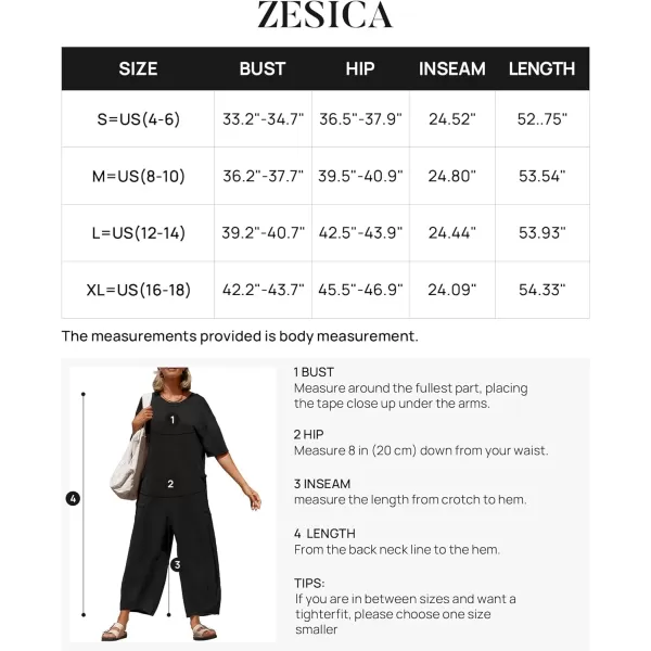 imageZESICA Womens Casual Loose Jumpsuits 2024 Short Sleeve Crewneck Backless Baggy Wide Leg Long Pant Overalls RompersBlack