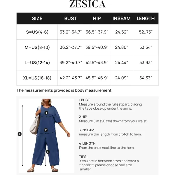 imageZESICA Womens Casual Loose Jumpsuits 2024 Short Sleeve Crewneck Backless Baggy Wide Leg Long Pant Overalls RompersDusty Blue