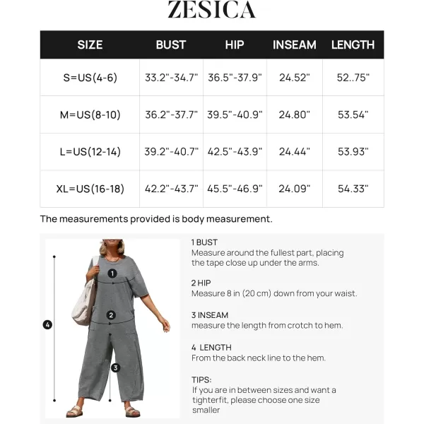 imageZESICA Womens Casual Loose Jumpsuits 2024 Short Sleeve Crewneck Backless Baggy Wide Leg Long Pant Overalls RompersGrey