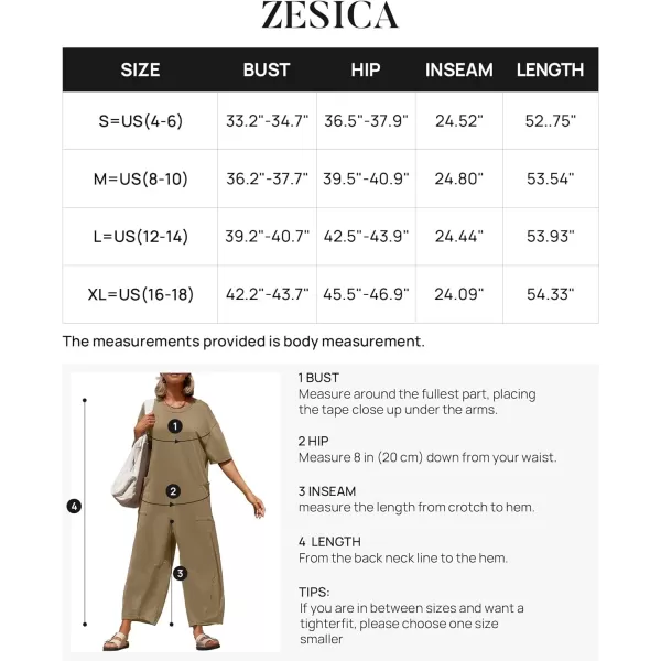 imageZESICA Womens Casual Loose Jumpsuits 2024 Short Sleeve Crewneck Backless Baggy Wide Leg Long Pant Overalls RompersKhaki