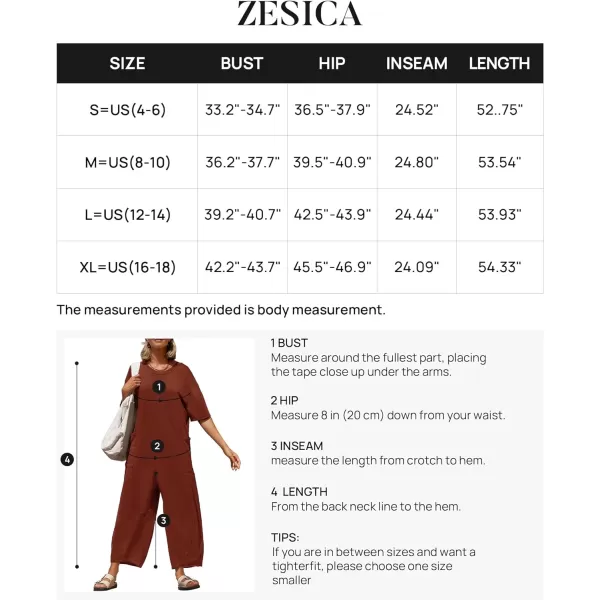 imageZESICA Womens Casual Loose Jumpsuits 2024 Short Sleeve Crewneck Backless Baggy Wide Leg Long Pant Overalls RompersRust