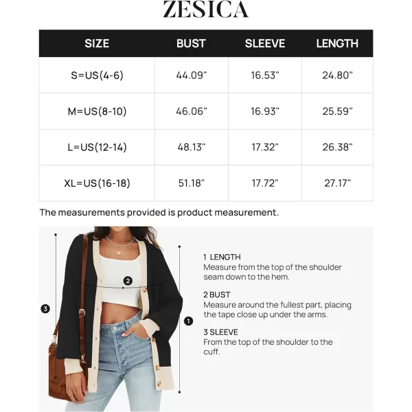 imageZESICA Womens Casual Loose Knitted Cardigan Long Sleeve Open Front Contrast Color Button Down Oversized Sweater CoatsBlack