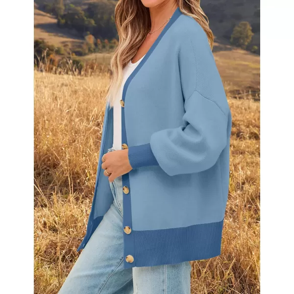 imageZESICA Womens Casual Loose Knitted Cardigan Long Sleeve Open Front Contrast Color Button Down Oversized Sweater CoatsBlue