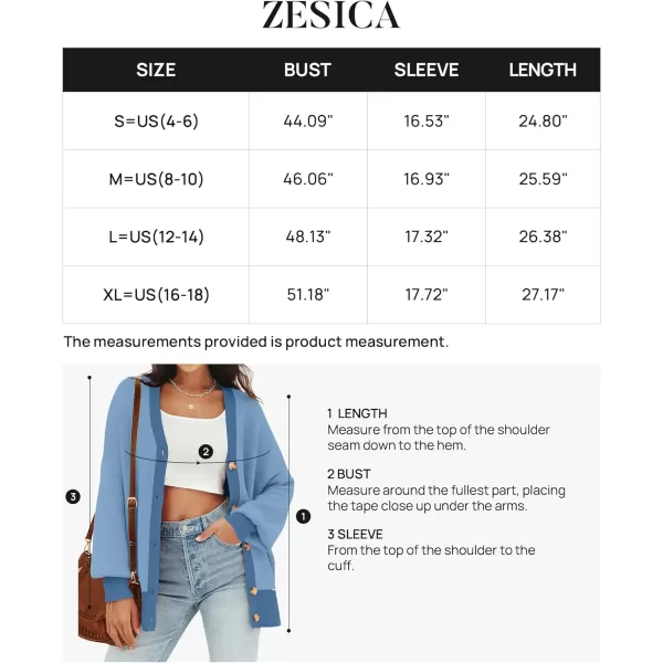 imageZESICA Womens Casual Loose Knitted Cardigan Long Sleeve Open Front Contrast Color Button Down Oversized Sweater CoatsBlue