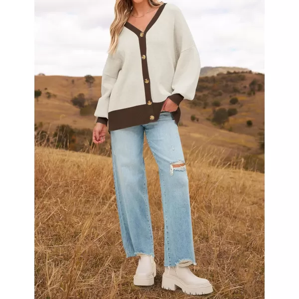 imageZESICA Womens Casual Loose Knitted Cardigan Long Sleeve Open Front Contrast Color Button Down Oversized Sweater CoatsBrown