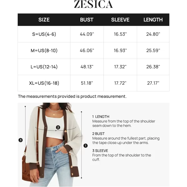 imageZESICA Womens Casual Loose Knitted Cardigan Long Sleeve Open Front Contrast Color Button Down Oversized Sweater CoatsBrown
