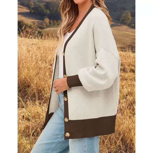 imageZESICA Womens Casual Loose Knitted Cardigan Long Sleeve Open Front Contrast Color Button Down Oversized Sweater CoatsBrown