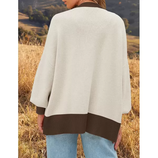 imageZESICA Womens Casual Loose Knitted Cardigan Long Sleeve Open Front Contrast Color Button Down Oversized Sweater CoatsBrown