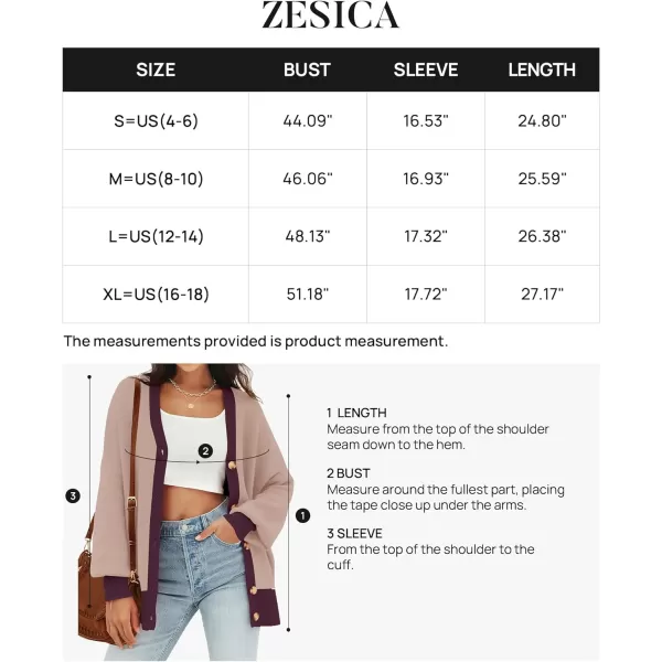 imageZESICA Womens Casual Loose Knitted Cardigan Long Sleeve Open Front Contrast Color Button Down Oversized Sweater CoatsDarkpink