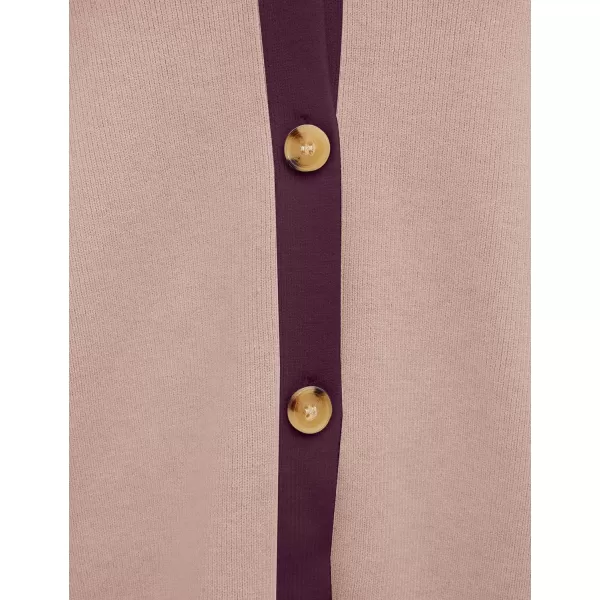 imageZESICA Womens Casual Loose Knitted Cardigan Long Sleeve Open Front Contrast Color Button Down Oversized Sweater CoatsDarkpink
