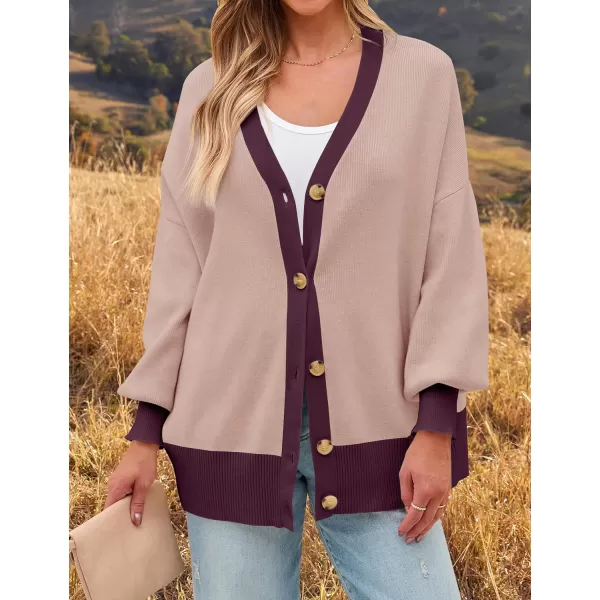 imageZESICA Womens Casual Loose Knitted Cardigan Long Sleeve Open Front Contrast Color Button Down Oversized Sweater CoatsDarkpink