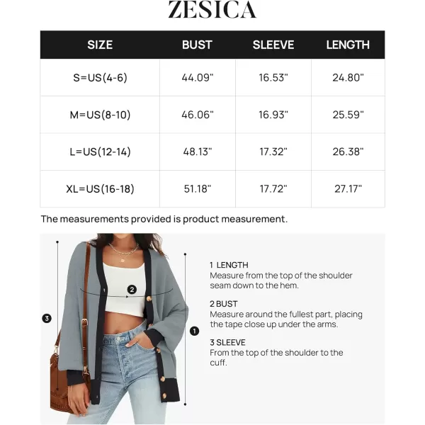 imageZESICA Womens Casual Loose Knitted Cardigan Long Sleeve Open Front Contrast Color Button Down Oversized Sweater CoatsGray